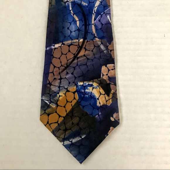 Oleg Cassini Tie Blues Purple Brown Abstract Swirl Polyester - Picture 11 of 16